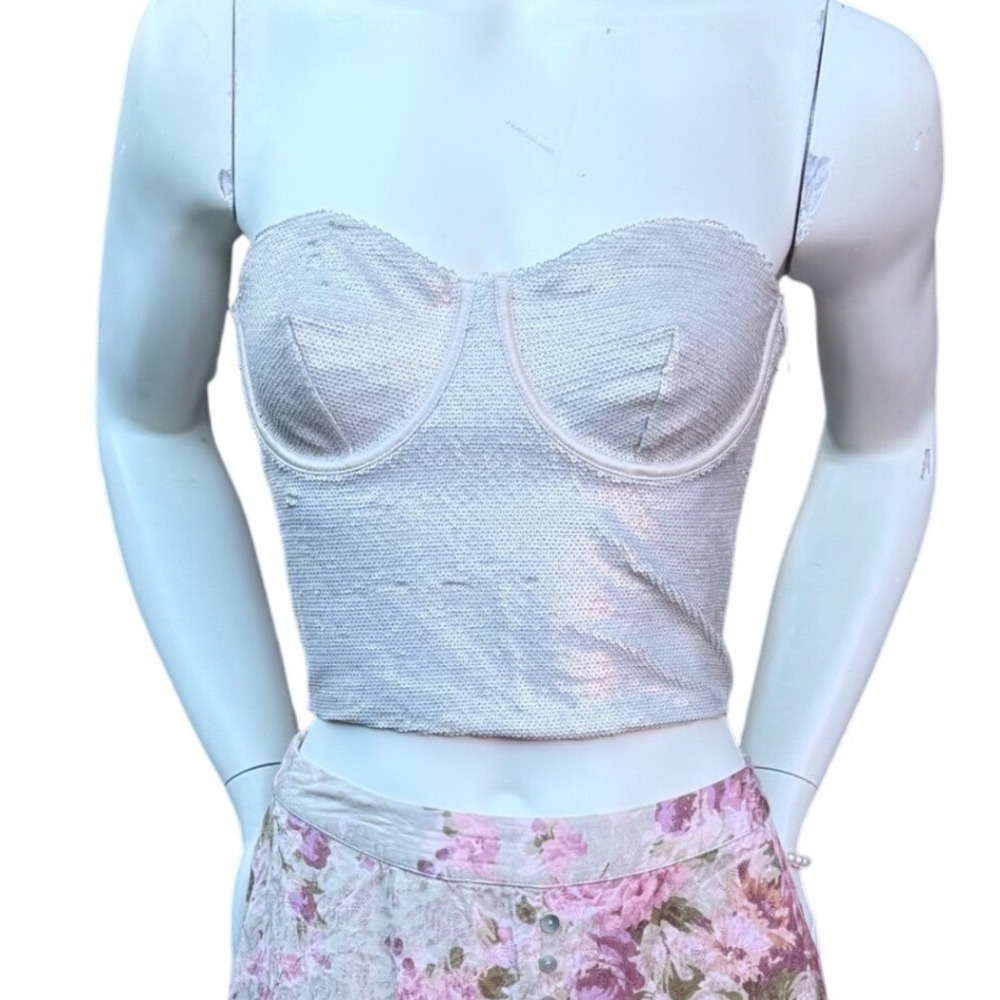 Zara Sequin Bustier Top‎ Y2K Style Silver Underwire Glam Baddie Night Out XL